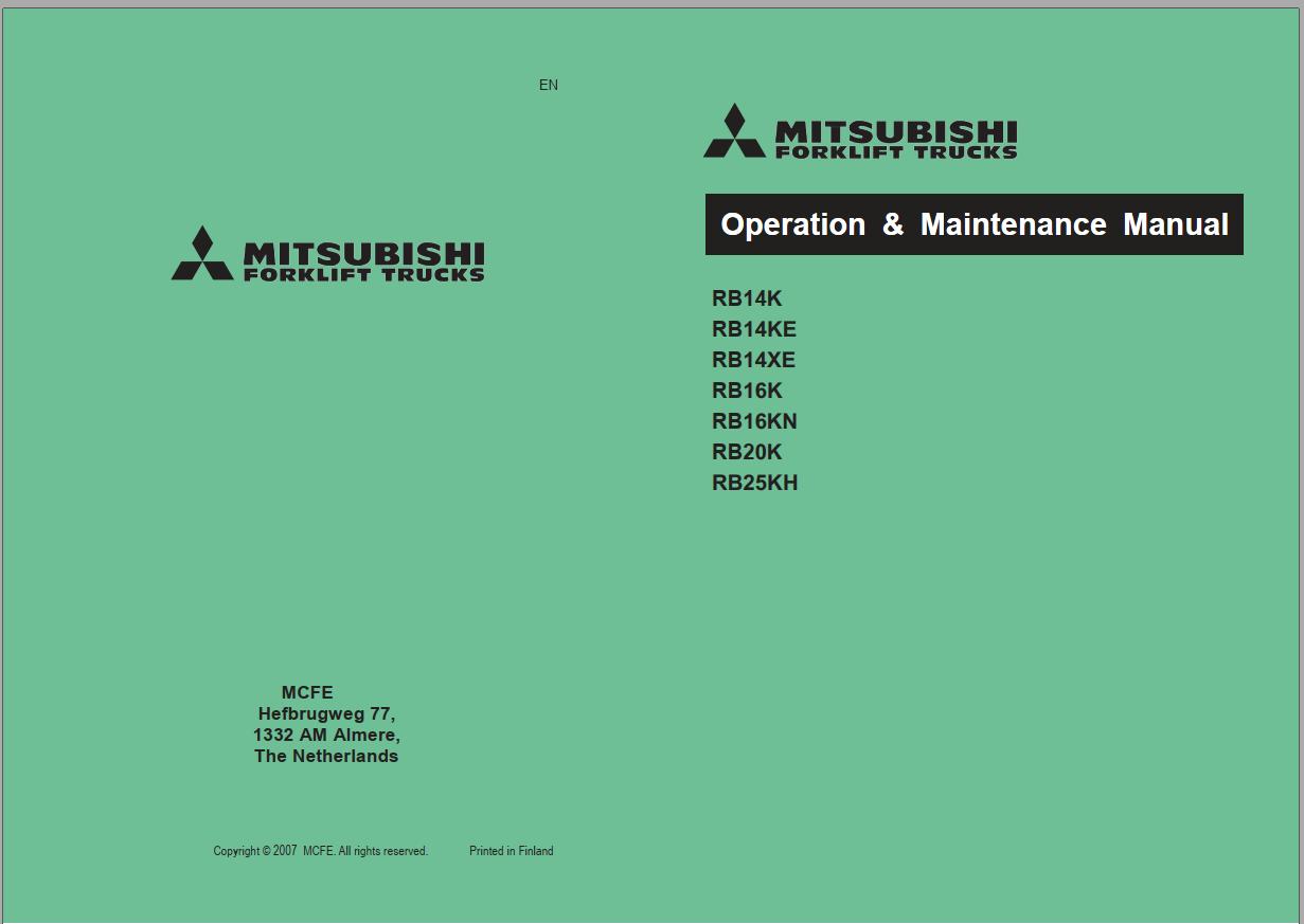 Mitsubishi Forklift RB25KH Schematic Operation Maintenance Service Manual EN 1