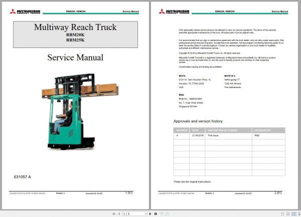 Mitsubishi Forklift RBM20K RBM25K Schematic Operation Maintenance Service Manual EN FR ES DE 1