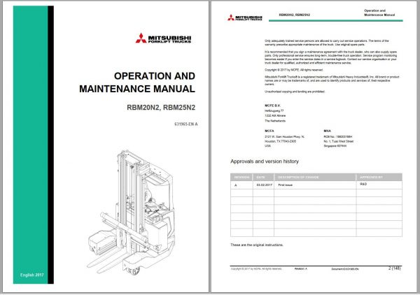 Mitsubishi Forklift RBM20N2 RBM25N2 Schematic Operation Maintenance Service Manual EN FR ES DE 1