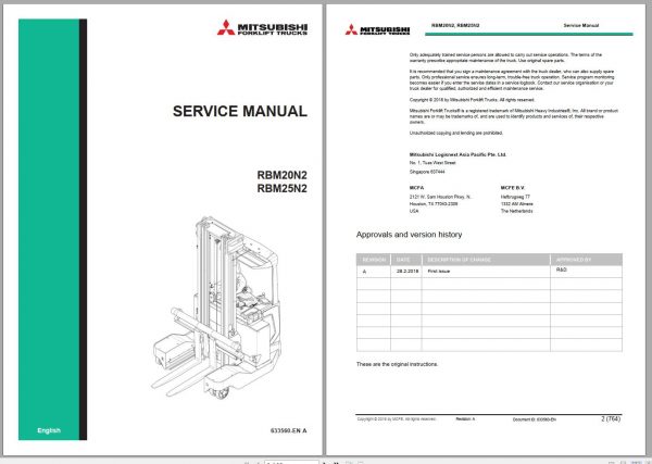 Mitsubishi Forklift RBM20N2 RBM25N2 Schematic Operation Maintenance Service Manual EN FR ES DE 2