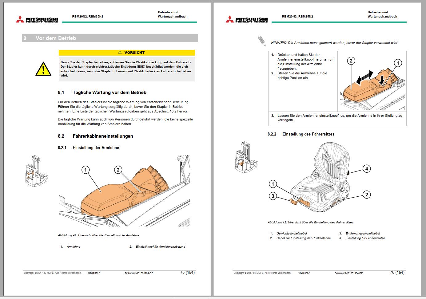 Mitsubishi Forklift RBM20N2 RBM25N2 Schematic Operation Maintenance Service Manual EN FR ES DE 3