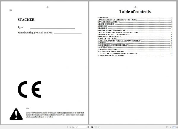 Mitsubishi Forklift SB12R SB15R SB20R Schematic Operation Maintenance Service Manual EN 1