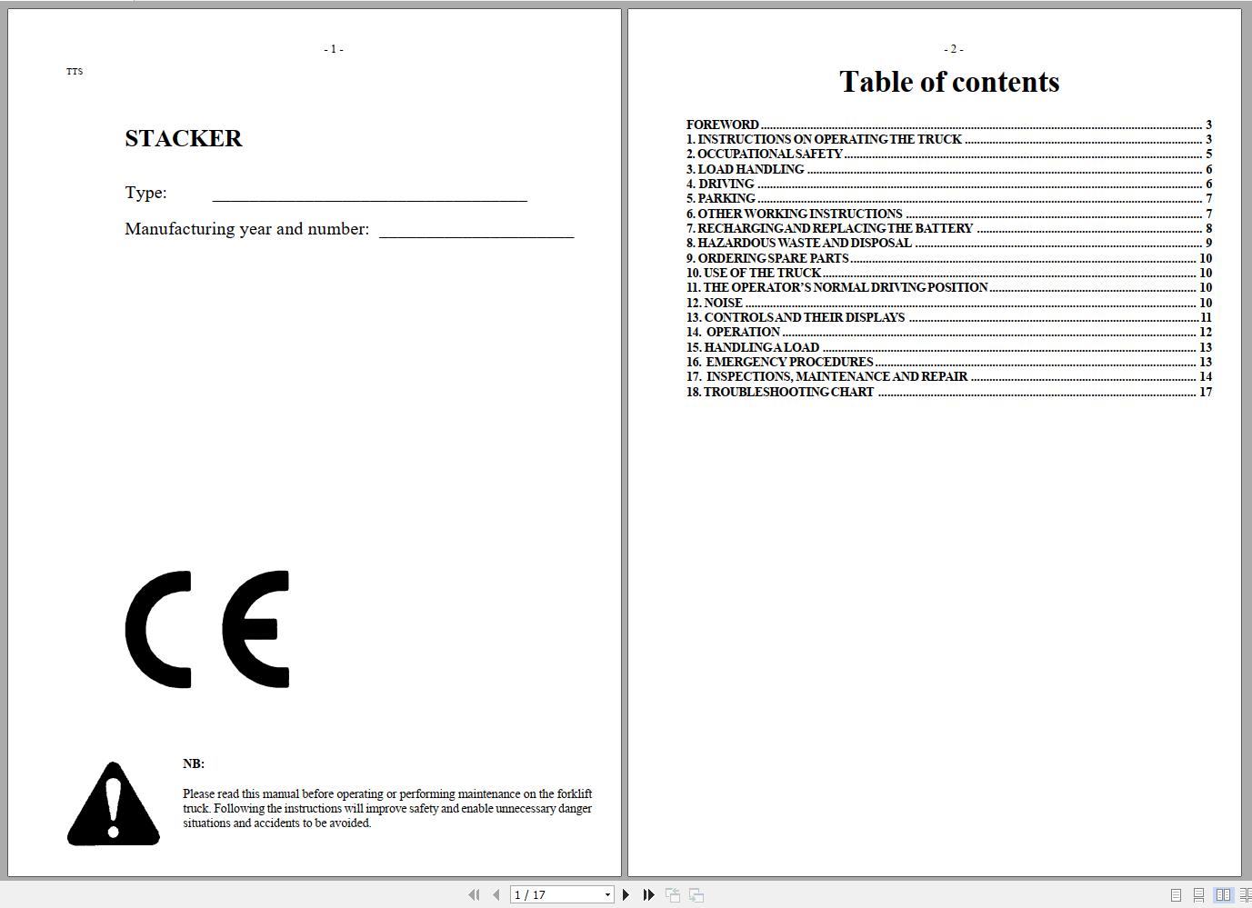 Mitsubishi Forklift SB12R SB15R SB20R Schematic Operation Maintenance Service Manual EN 1