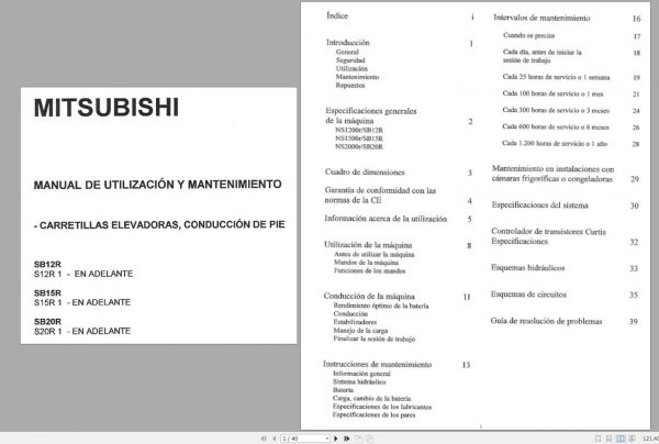 Mitsubishi Forklift SB12R SB15R SB20R Schematic Operation Maintenance Service Manual EN 2