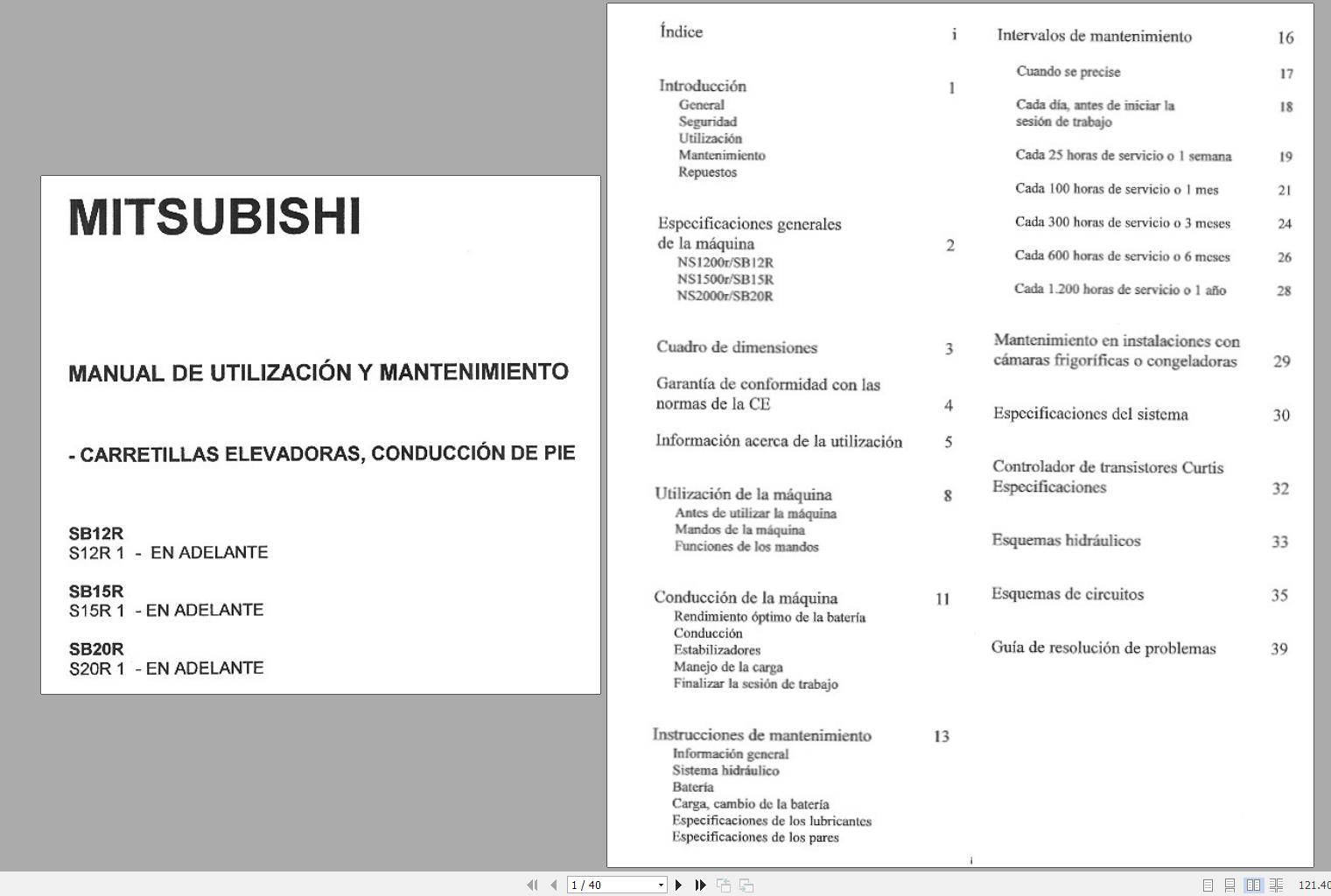 Mitsubishi Forklift SB12R SB15R SB20R Schematic Operation Maintenance Service Manual EN 2
