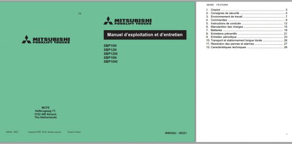 Mitsubishi Forklift SBP10N SBP16NS Schematic Operation Maintenance Service Manual EN FR DE 2
