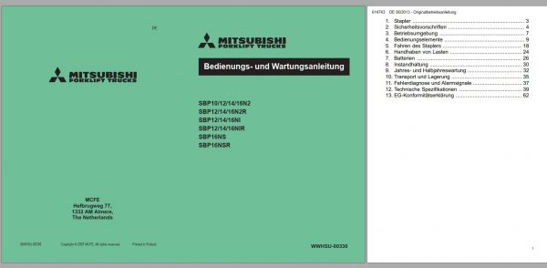 Mitsubishi Forklift SBP10N2 Schematic Operation Maintenance Service Manual EN 1