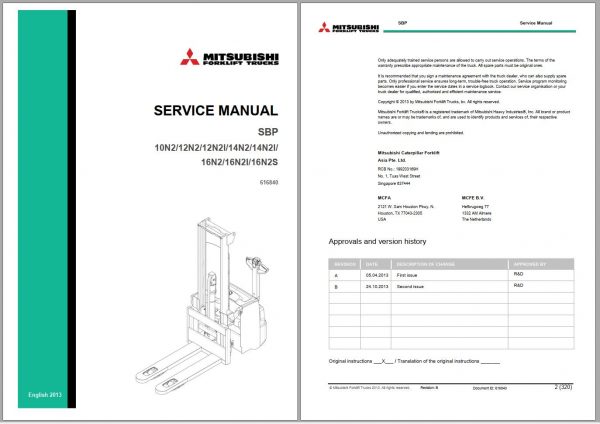 Mitsubishi Forklift SBP10N2 Schematic Operation Maintenance Service Manual EN 2