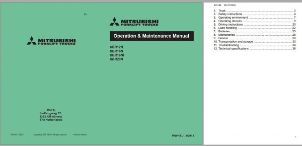 Mitsubishi Forklift SBR20N Schematic Operation Maintenance Service Manual EN 1
