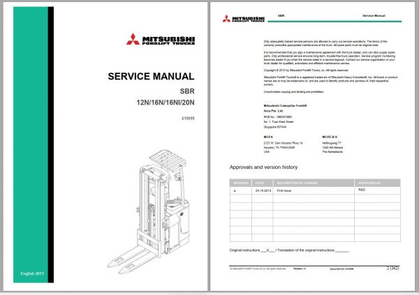Mitsubishi Forklift SBR20N Schematic Operation Maintenance Service Manual EN 2