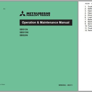 Mitsubishi Forklift SBS15N SBS15NI SBS20N Schematic Operation Maintenance Service Manual EN FR DE 1