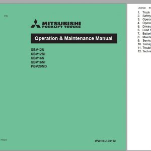 Mitsubishi Forklift SBV12N SBV12NI SBV12NS Operation Maintenance Service Manual EN DE FR 1