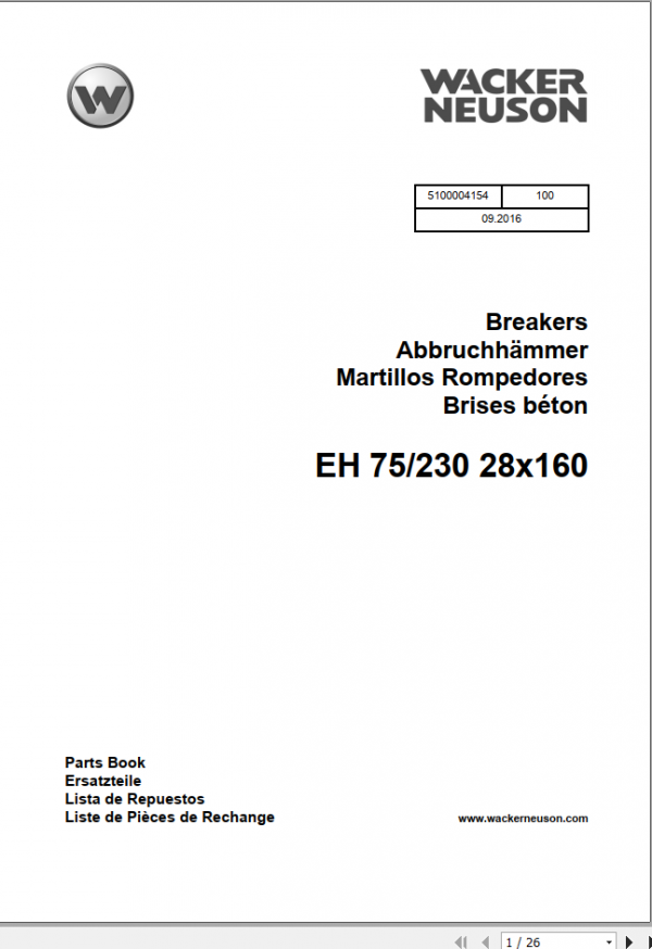 Wacker Neuso Concrete Breakers EH 75 230 28×160 Spare Parts Catalog 09 2016 5100004154 1