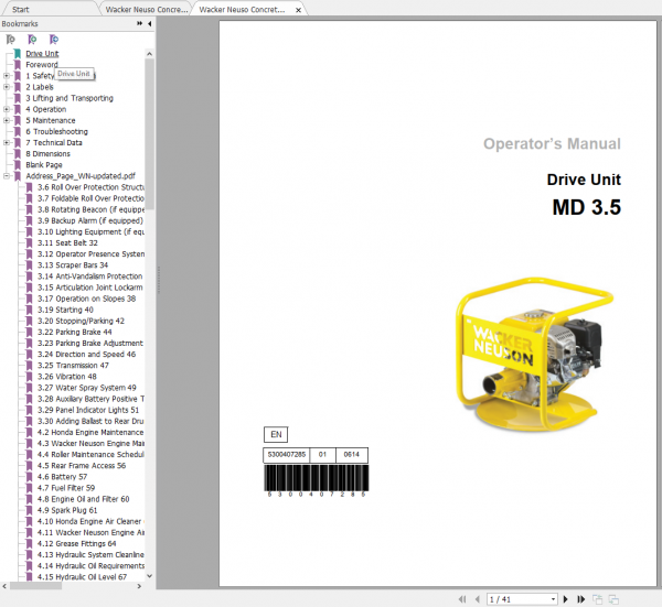 Wacker Neuso Concrete MD3.5 Operators Manual Spare Parts Catalog 1