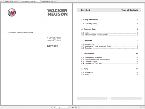 Wacker Neuso Internal Vibrators EzyVibe4 Spare Parts Catalog 1