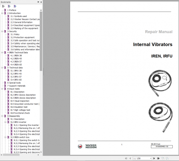 Wacker Neuso Internal Vibrators IREN IRFU Repair Manual 09 2013 5100005462 1