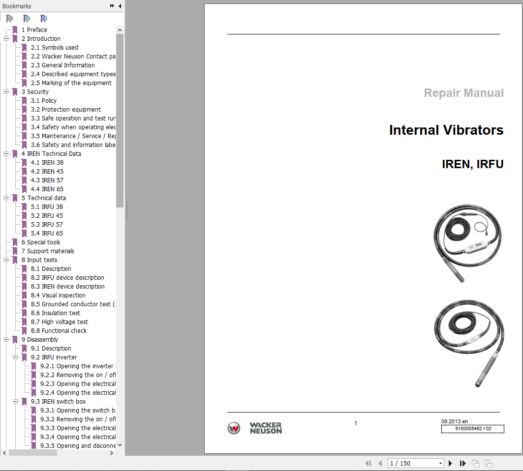 Wacker Neuso Internal Vibrators IREN IRFU Repair Manual 09 2013 5100005462 1