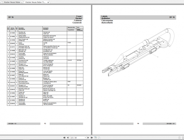 Wacker Neuso Rebar Tier DF16 Operator Repair Manual Spare Parts Catalog 3