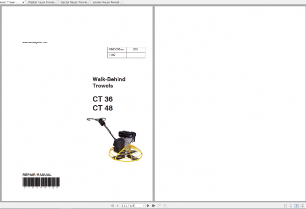 Wacker Neuso Trowel MCT36 5 Operator Repair Manual Spare Parts Catalog 2