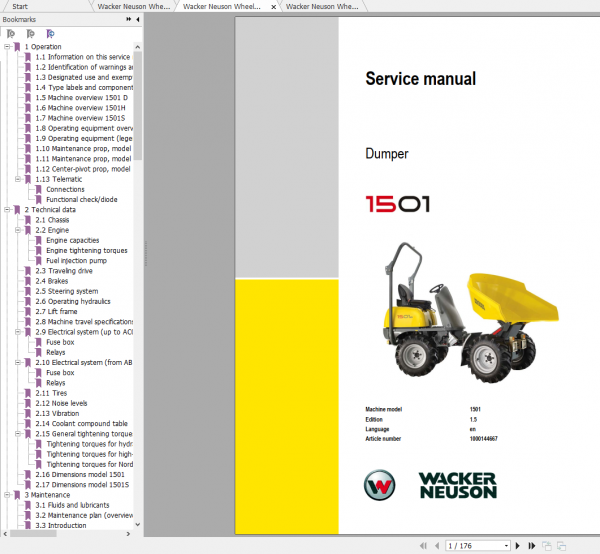 Wacker Neuso Wheel Dumper 1501 Service Manual Spare Parts Catalog 1