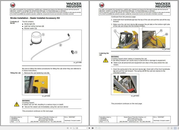 Wacker Neuson Assembly Instructions Dealer Installed Accessory Kit 1