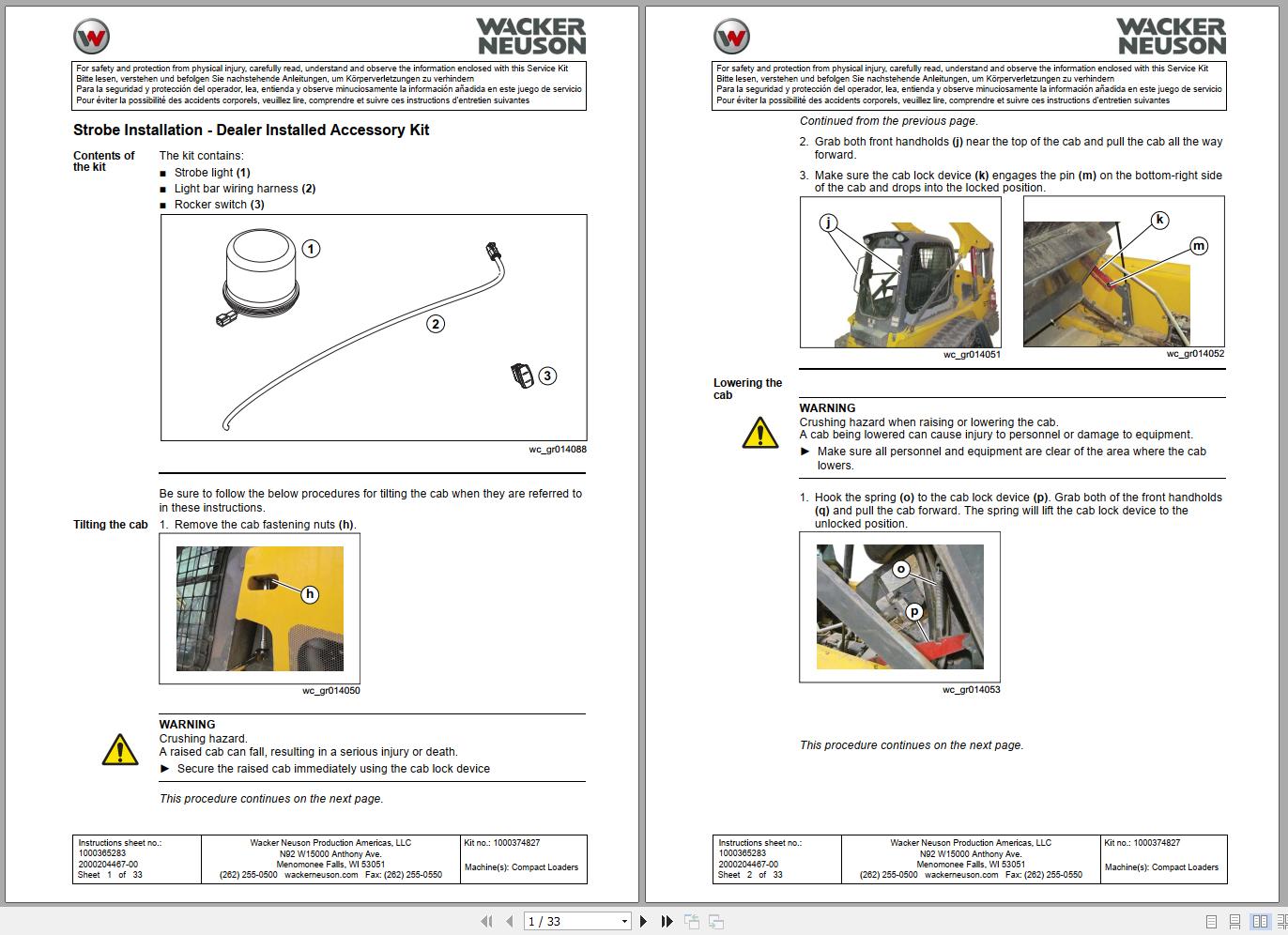 Wacker Neuson Assembly Instructions & Dealer Installed Accessory Kit