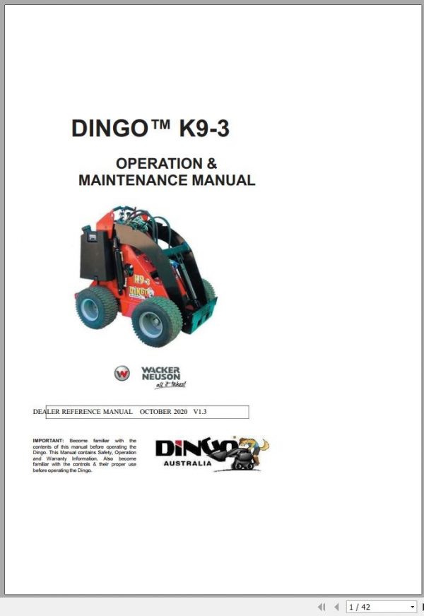Wacker Neuson Dingo Mini Loader 2020 K93 Hydraulic Diagram, Parts