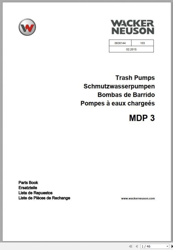 Wacker Neuson Dirt Water Pumps MDP3 Operators Parts Manual EN DE ES FR 1