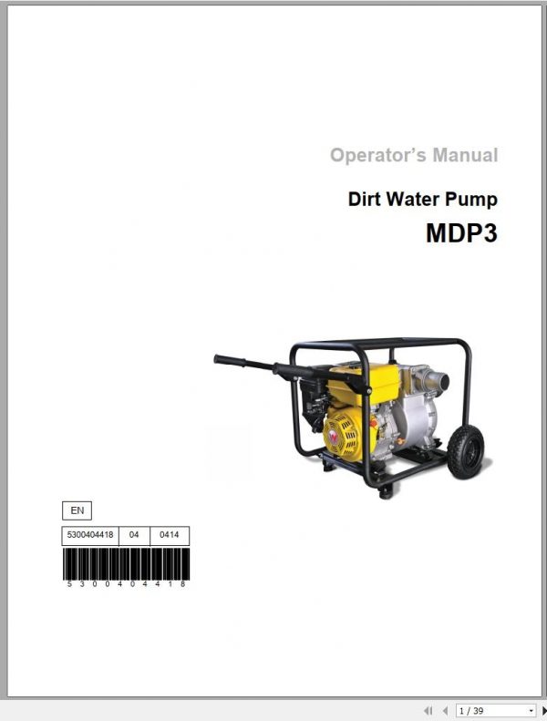 Wacker Neuson Dirt Water Pumps MDP3 Operators Parts Manual EN DE ES FR 2