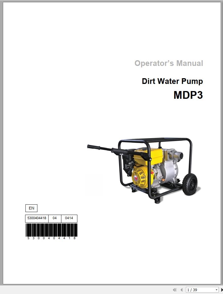Wacker Neuson Dirt Water Pumps MDP3 Operators Parts Manual EN DE ES FR 2