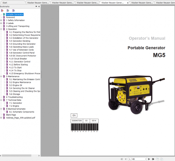 Wacker Neuson Generators MG5 Operators Manual Spare Parts Catalog 1