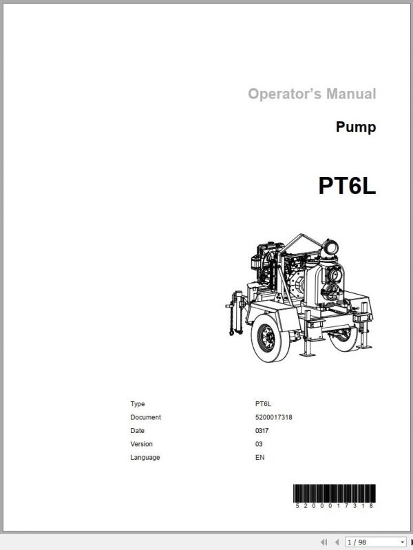 Wacker Neuson Pump PT6L Operators Manual 2017 5200017318 1