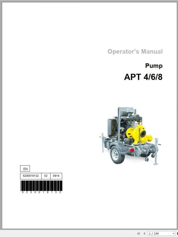 Wacker Neuson Pumps APT4 APT4S Base Diagram Maintenance Operators Parts Manual EN DE ES FR 1