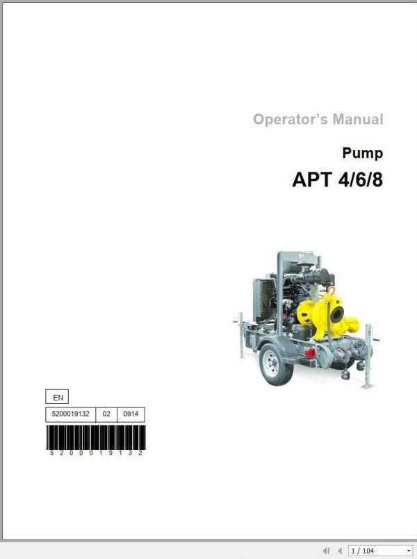 Wacker Neuson Pumps APT8 APT8S Base Diagram Maintenance Operators Parts Manual EN DE ES FR 1