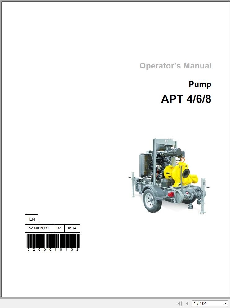 Wacker Neuson Pumps APT8 APT8S Base Diagram Maintenance Operators Parts Manual EN DE ES FR 1