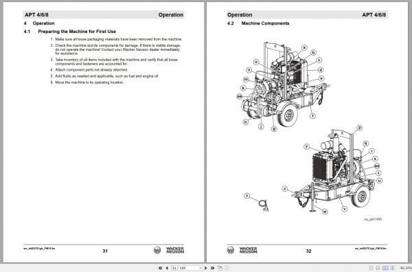 Wacker Neuson Pumps APT8 APT8S Base Diagram Maintenance Operators Parts Manual EN DE ES FR 3