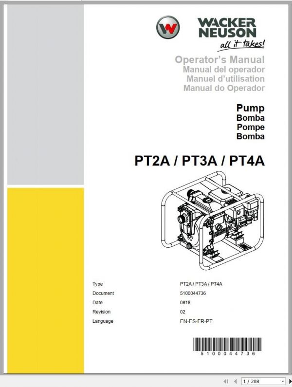 Wacker Neuson Pumps PT3A Parts Operators Service Manual EN FR ES PT DE 2