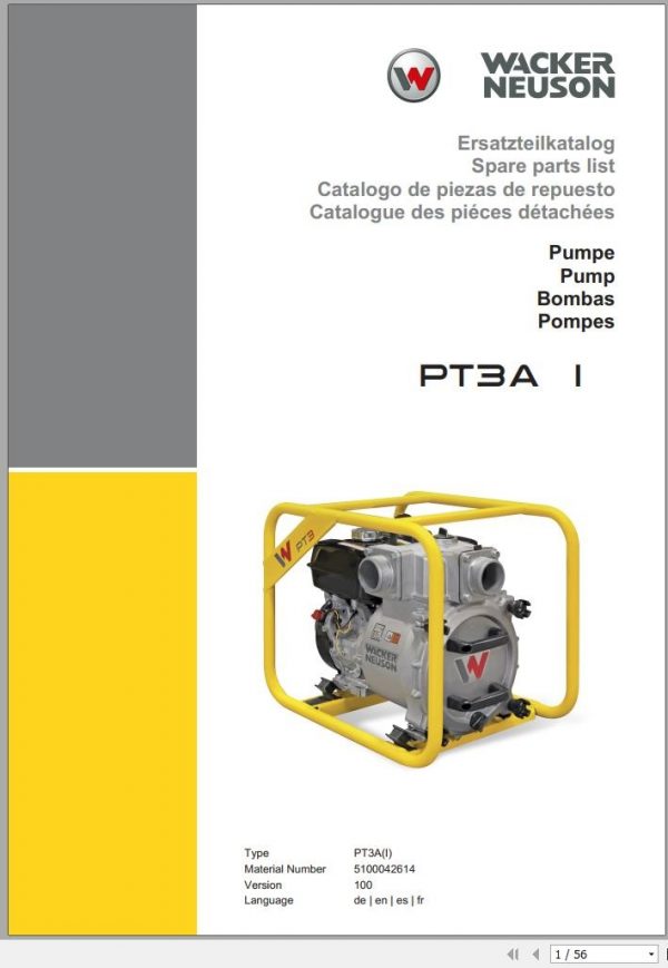 Wacker Neuson Pumps PT3A Parts Operators Service Manual EN FR ES PT DE 3