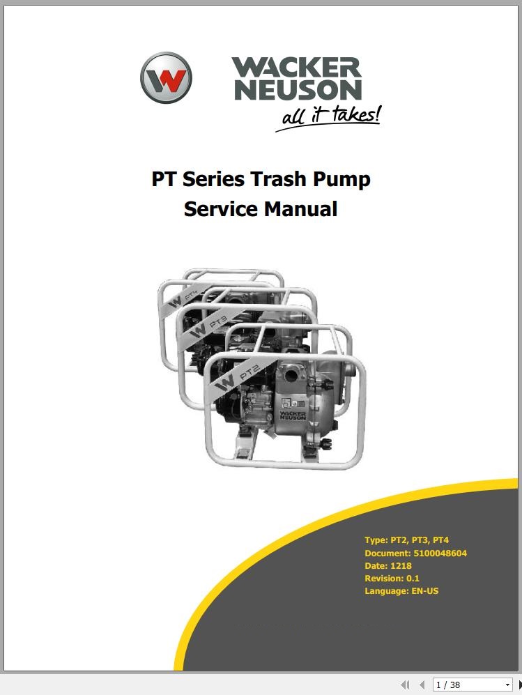 Wacker Neuson Pumps PT4A Parts Operators Service Manual EN FR ES PT DE 1