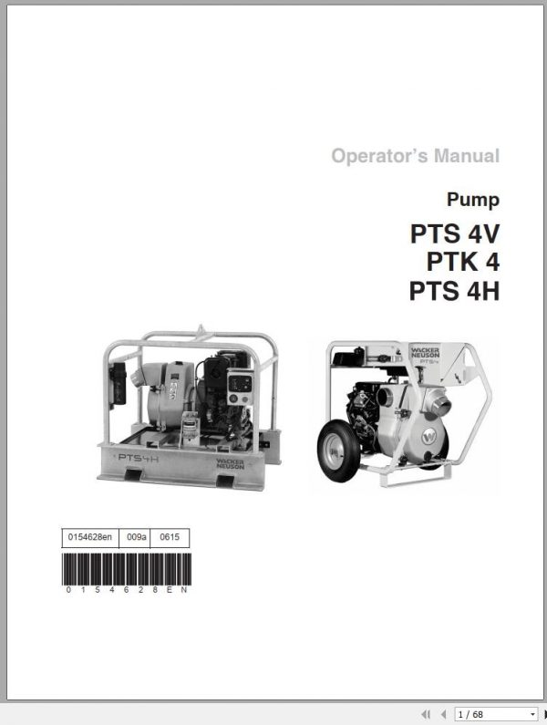 Wacker Neuson Pumps PTS4H PTS4V PTK4 Hatz Operators Repair Parts Manual EN DE ES FR IT 2
