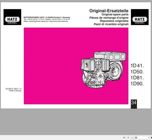 Wacker Neuson Pumps PTS4H PTS4V PTK4 Hatz Operators Repair Parts Manual EN DE ES FR IT 3