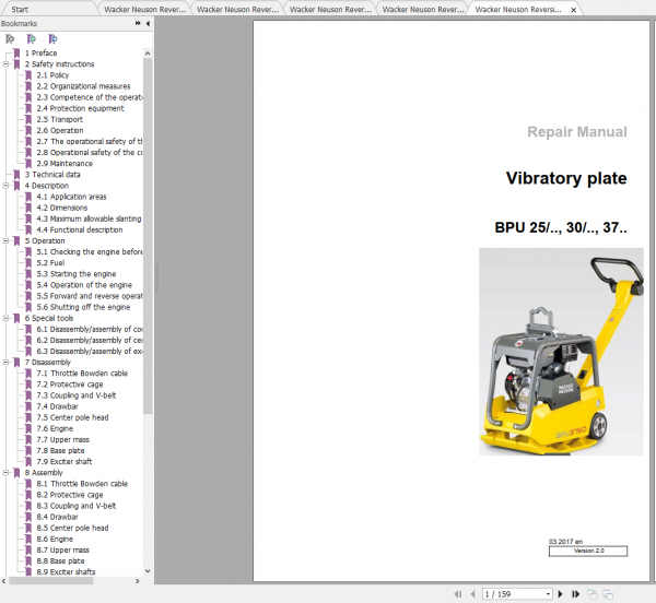 Wacker Neuson Reversible Vibratory Plates BPU2540A Operators Manual 0008758 1
