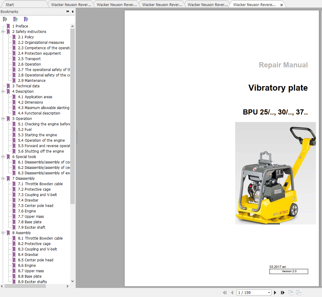Wacker Neuson Reversible Vibratory Plates BPU2540A Operators Manual 0008758 1