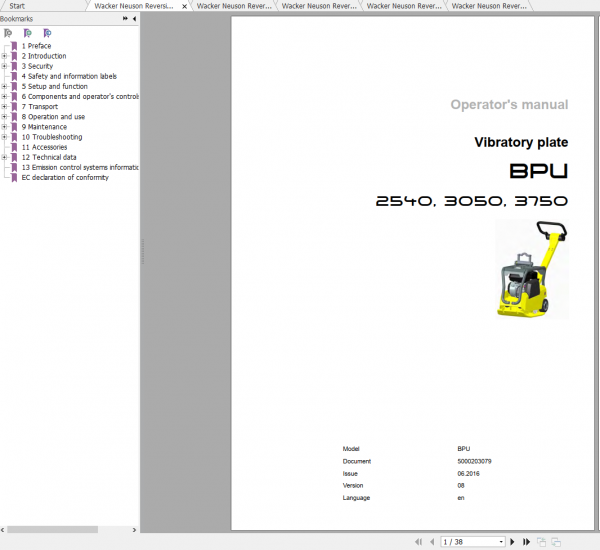 Wacker Neuson Reversible Vibratory Plates BPU2540A Operators Manual 0008758 2