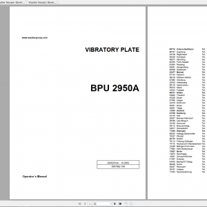 Wacker Neuson Reversible Vibratory Plates BPU2950A Operator Repair Parts Manual 1