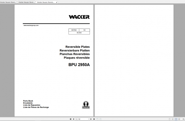 Wacker Neuson Reversible Vibratory Plates BPU2950A Operator Repair Parts Manual 3