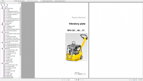 Wacker Neuson Reversible Vibratory Plates BPU3050A Operator Repair Parts Manual 0008763 2