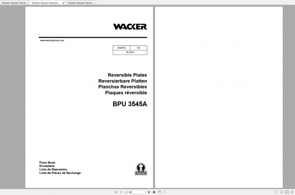 Wacker Neuson Reversible Vibratory Plates BPU3545A Operator Repair Parts Manual 0008783 3