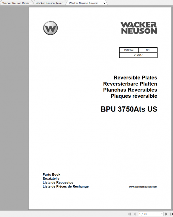 Wacker Neuson Reversible Vibratory Plates BPU3750Ats Operator Repair Parts Manual 0610423 3