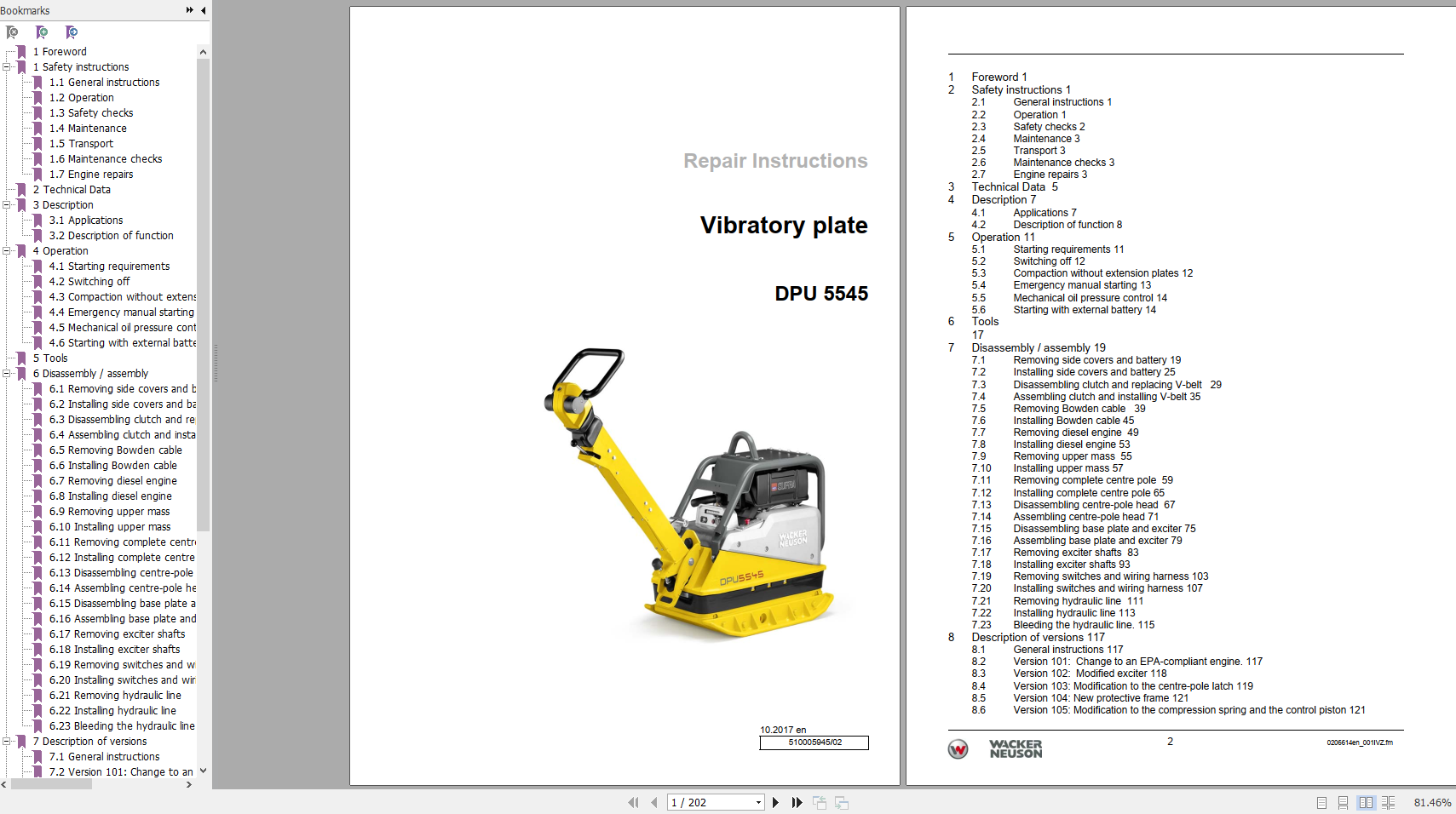 Wacker Neuson Reversible Vibratory Plates BPU5545 Repair Manual 10 2017 51000594502 1